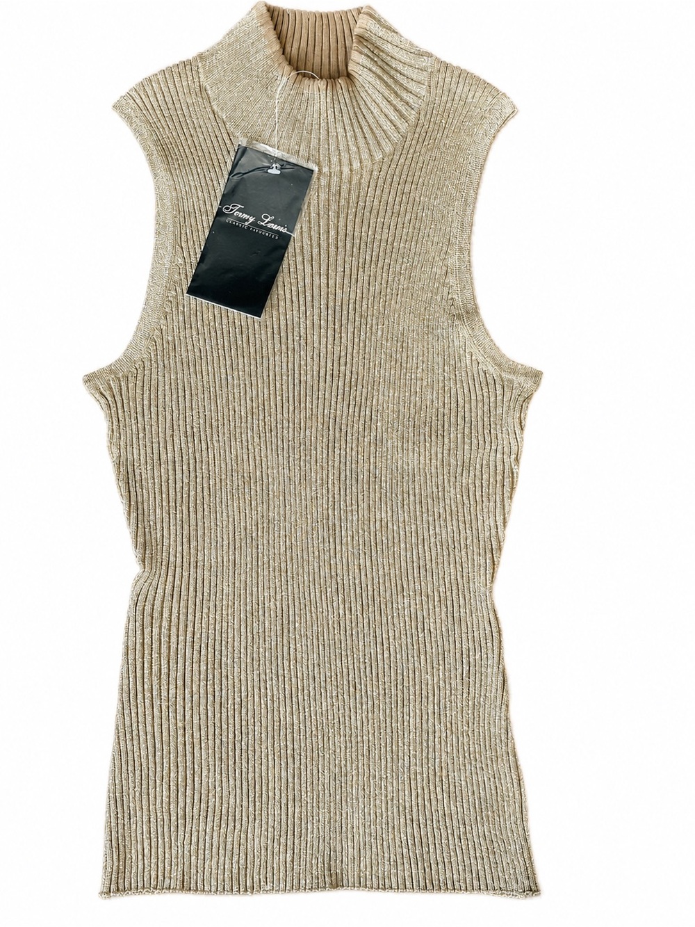 Terry Lewis Classic Luxuries Sleeveless Ribbed Mock Neck Top in Beige Heather